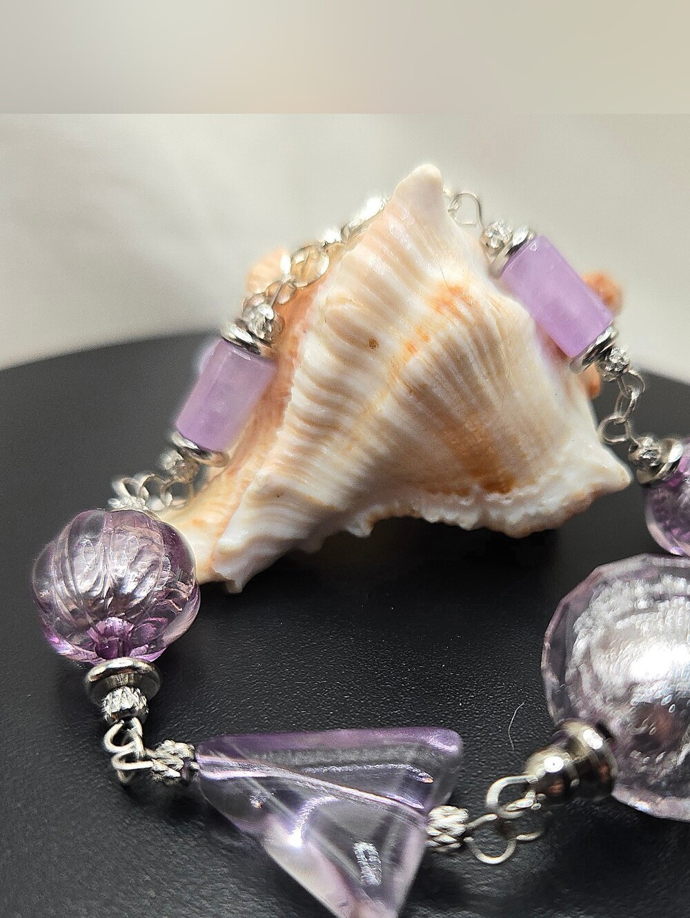 Elegant Handmade Lavender Crystal Beaded Bracelet - Women Jewelry